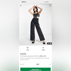 Collective the Label embellished heart wide leg jumpsuit in black. US size 2